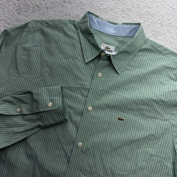 Lacoste Other - Lacoste Mens Regular Fit Striped Button Down Shirt Green Blue Cotton Size 42 L